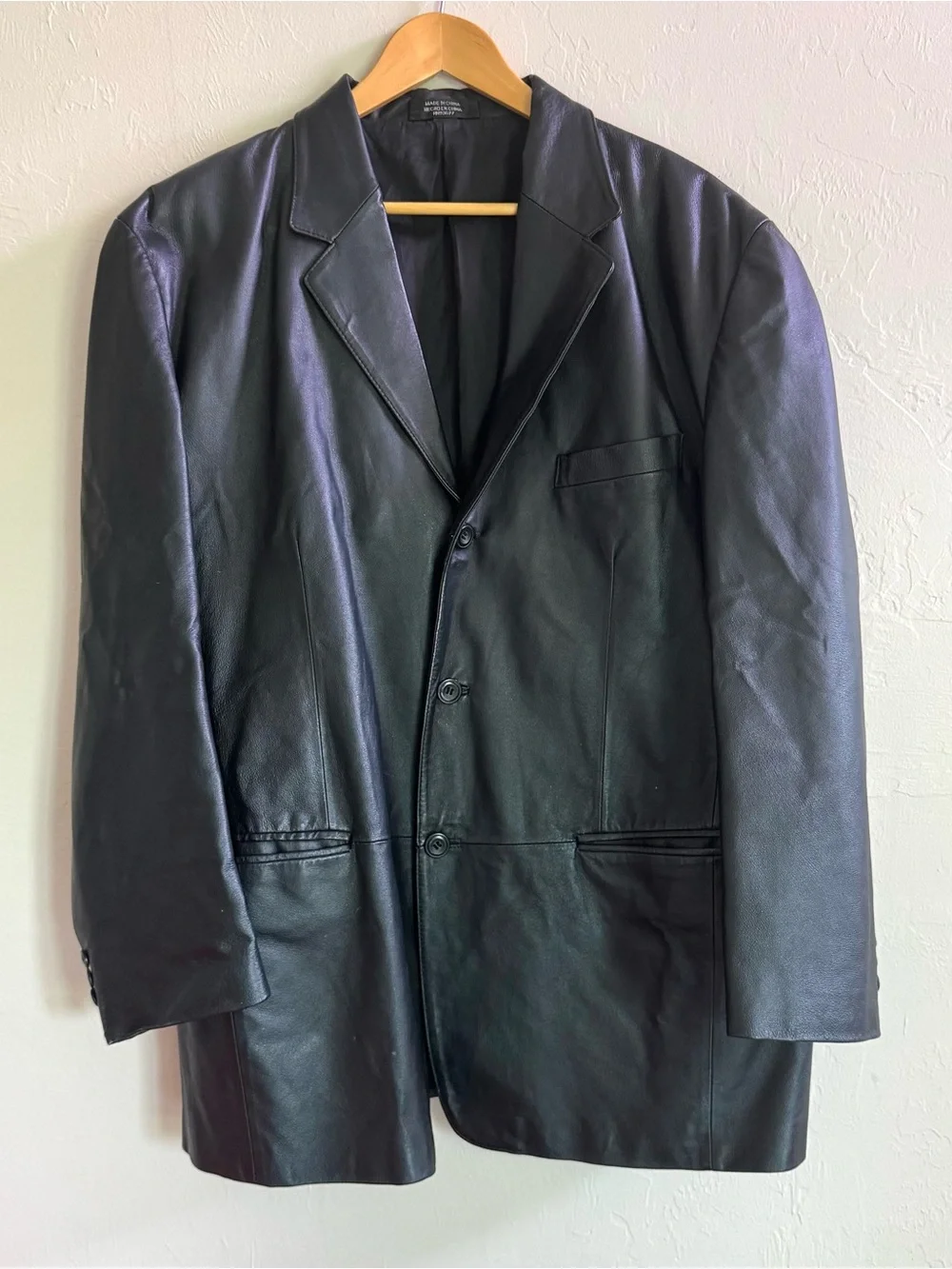 Vintage J Ferrar Leather Blazer Jacket Mens L Black Y2K 90s Minimalist Old Money